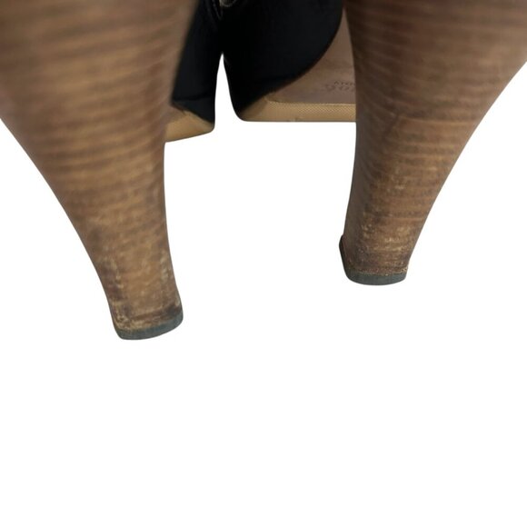 Chloe Leather Round Toe Pumps High Heels Wooden Black Size 38 7.5 Women's - Picture 6 of 14